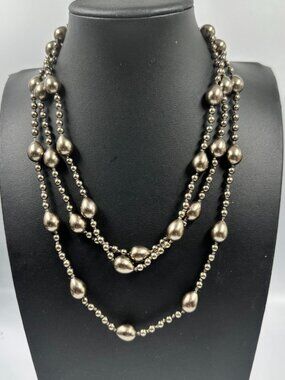 Monet Beaded Necklace Dark Bronze Three Strand Toggle Clasp Acrylic Beads